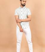 White printed cotton mens-casual-shirts
