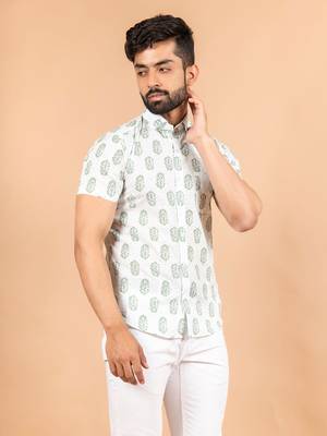 White printed cotton mens-casual-shirts 2