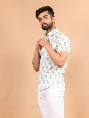 White printed cotton mens-casual-shirts 3
