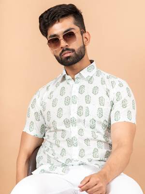 White printed cotton mens-casual-shirts 5