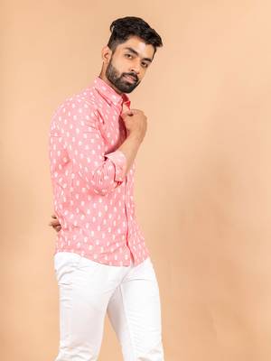 Pink printed cotton mens-casual-shirts 1