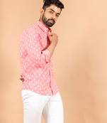Pink printed cotton mens-casual-shirts