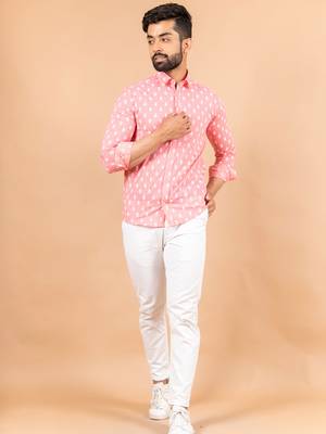 Pink printed cotton mens-casual-shirts 2