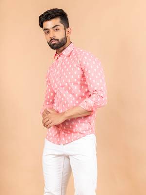 Pink printed cotton mens-casual-shirts 3