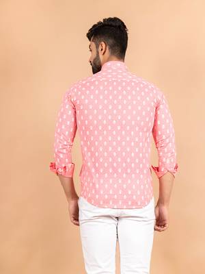 Pink printed cotton mens-casual-shirts 4