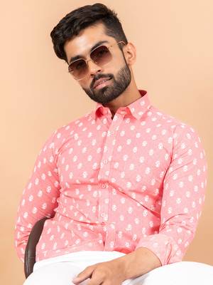 Pink printed cotton mens-casual-shirts 5