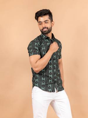 Black printed cotton mens-casual-shirts 1