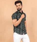 Black printed cotton mens-casual-shirts