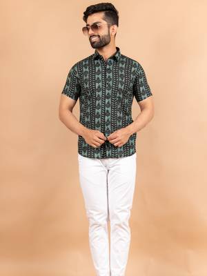 Black printed cotton mens-casual-shirts 2
