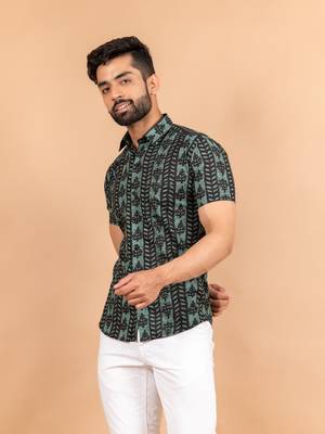 Black printed cotton mens-casual-shirts 3