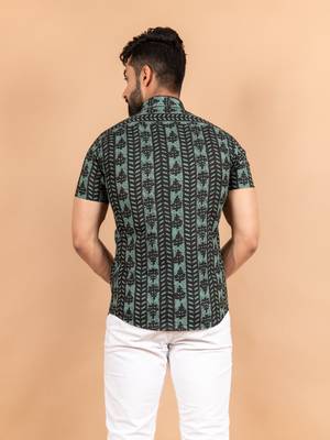 Black printed cotton mens-casual-shirts 4