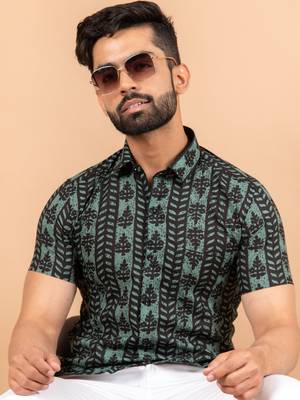 Black printed cotton mens-casual-shirts 5