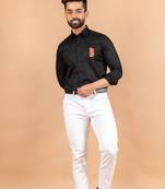 Black embroidered cotton mens-casual-shirts