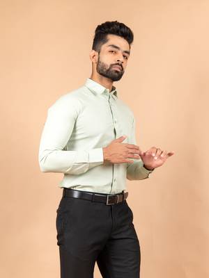 Green plain cotton mens-casual-shirts 1