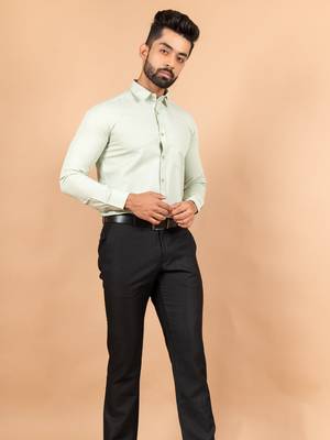 Green plain cotton mens-casual-shirts 2