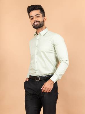 Green plain cotton mens-casual-shirts 3
