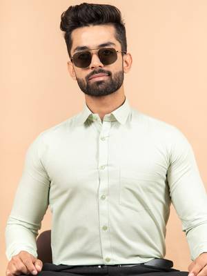 Green plain cotton mens-casual-shirts 5