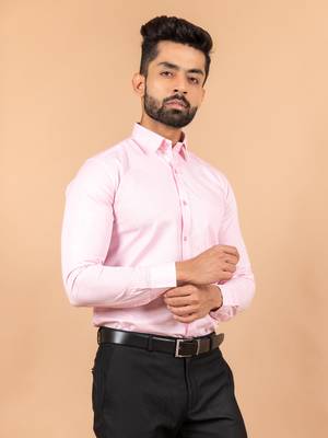 Pink plain cotton mens-casual-shirts 1