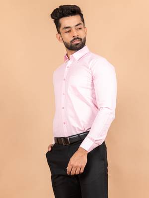Pink plain cotton mens-casual-shirts 3