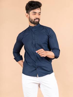 Blue plain cotton mens-casual-shirts 1