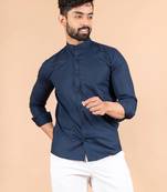 Blue plain cotton mens-casual-shirts