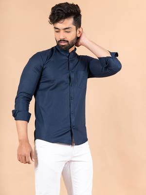Blue plain cotton mens-casual-shirts 2