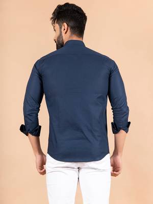 Blue plain cotton mens-casual-shirts 4