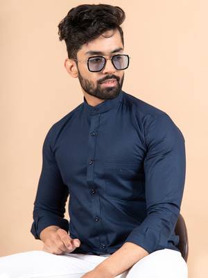Blue plain cotton mens-casual-shirts 5