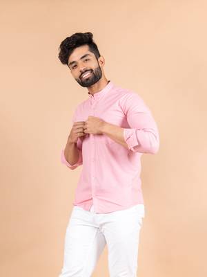 Pink plain cotton mens-casual-shirts 1