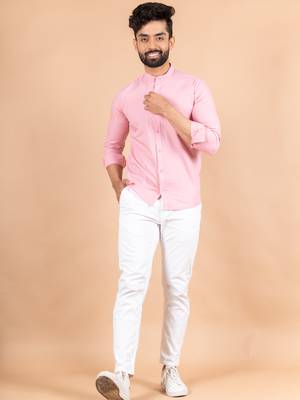 Pink plain cotton mens-casual-shirts 2