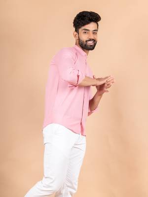 Pink plain cotton mens-casual-shirts 3