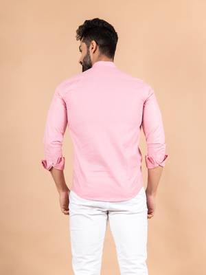 Pink plain cotton mens-casual-shirts 4