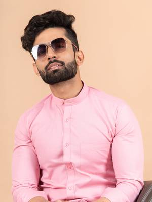 Pink plain cotton mens-casual-shirts 5