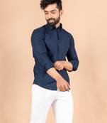 Blue plain cotton mens-casual-shirts