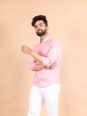 Pink plain cotton mens-casual-shirts 1