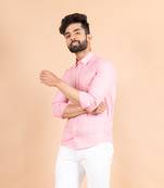 Pink plain cotton mens-casual-shirts