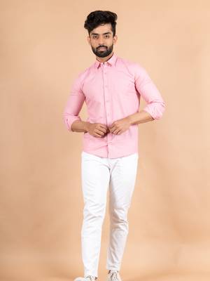 Pink plain cotton mens-casual-shirts 2