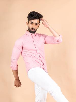 Pink plain cotton mens-casual-shirts 3