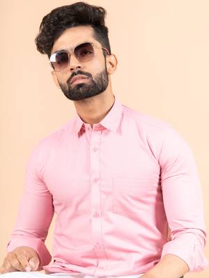Pink plain cotton mens-casual-shirts 5