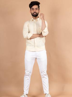 Beige plain cotton mens-casual-shirts 2