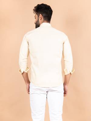 Beige plain cotton mens-casual-shirts 4