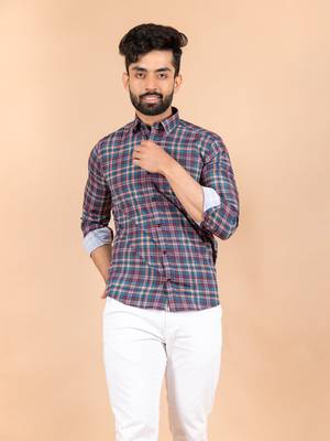 Blue printed cotton mens-casual-shirts 1