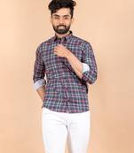 Blue printed cotton mens-casual-shirts