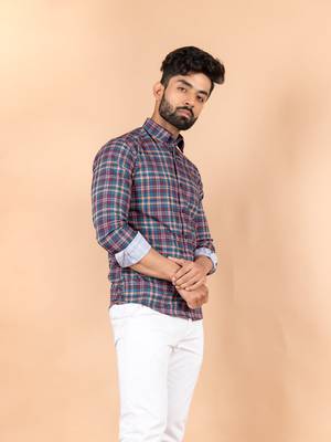 Blue printed cotton mens-casual-shirts 2