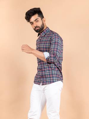 Blue printed cotton mens-casual-shirts 3