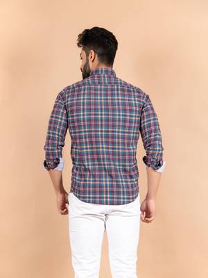 Blue printed cotton mens-casual-shirts 4