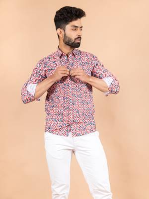Red printed cotton mens-casual-shirts 1