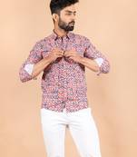 Red printed cotton mens-casual-shirts