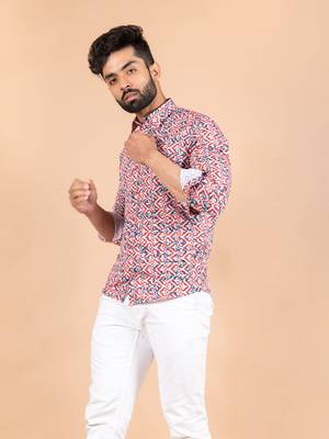 Red printed cotton mens-casual-shirts 2