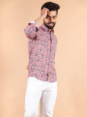Red printed cotton mens-casual-shirts 3